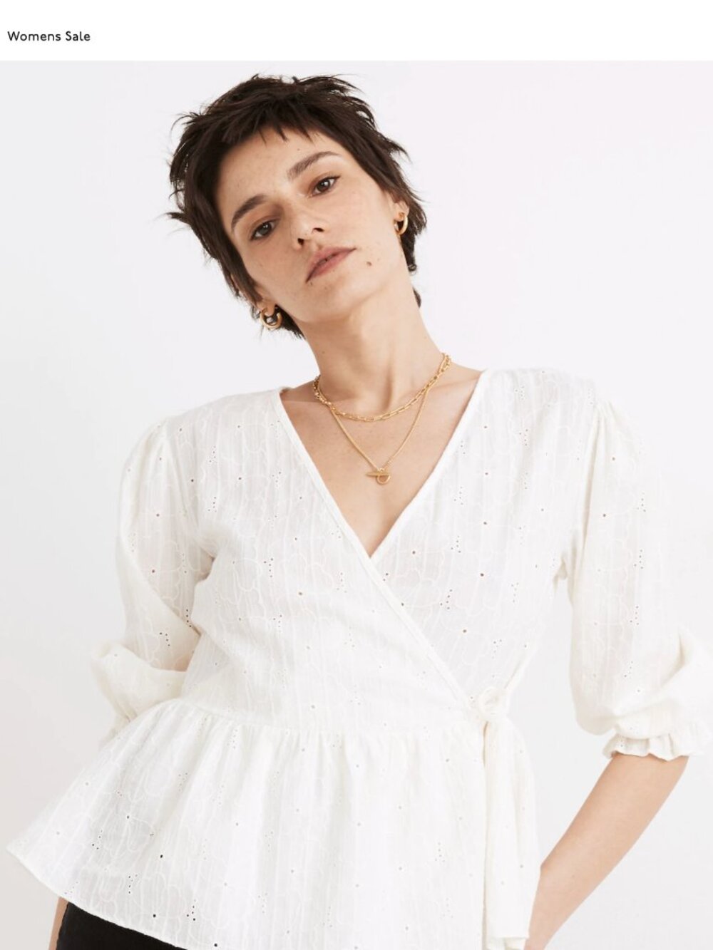 NWT Madewell Embroidered Eyelet Puff-Sleeve Peplum Wrap Top